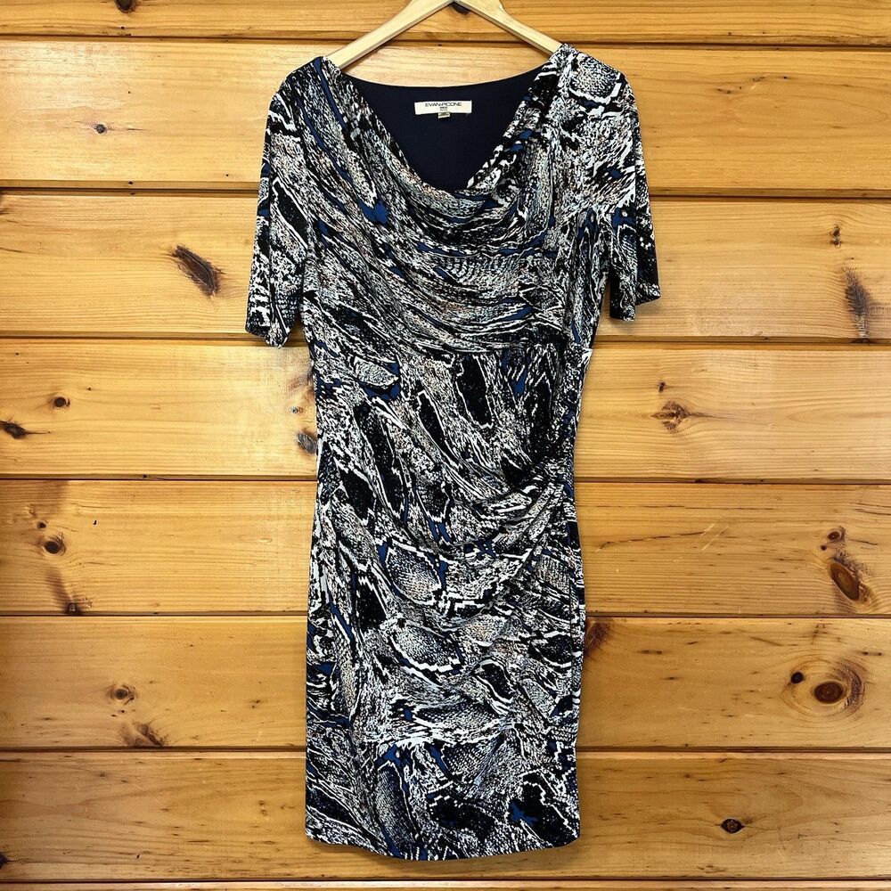 Evan Picone Wrap dress petite sz 14P lined short sleeve Draped Neckline Stretch
